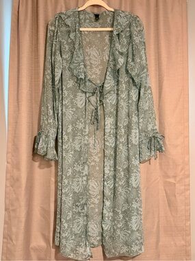 Wild Fable Floral Ruffle Tie Front Duster Kimono Cover Up Women’s Small Sage